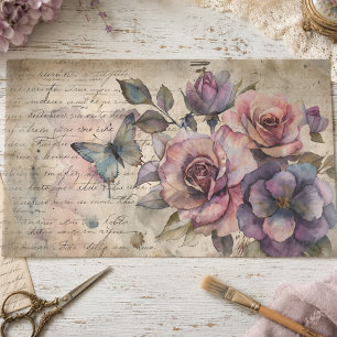 Papel De Seda Rosa Vintage y Mariposa en Decoupage de Escritura 