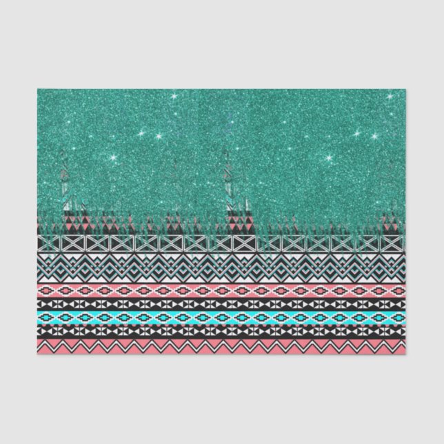 Papel De Seda Rosa y Azteca moderno verde azulado con falso (Anverso)