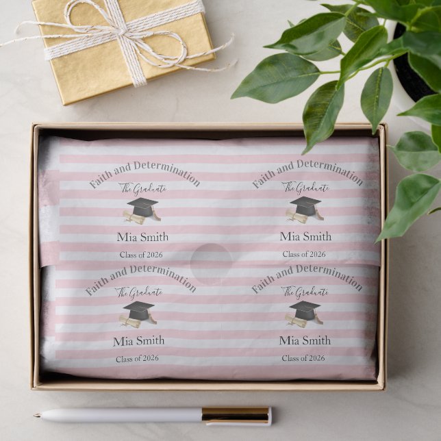 Papel de seda rosa y blanco a rayas graduación 202 (Regalo )