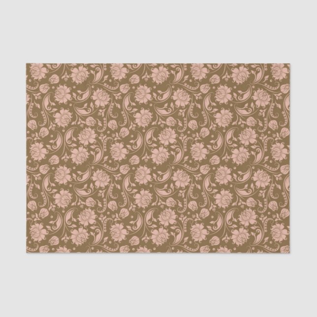 Papel De Seda Rosa y estampado de flores de Brown (Anverso)