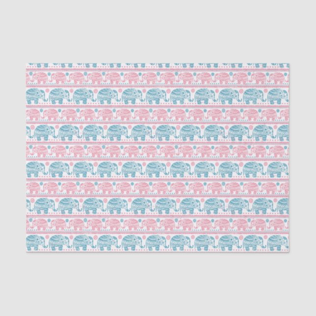 Papel De Seda Rosa y modelo étnico verde azulado del elefante (Anverso)