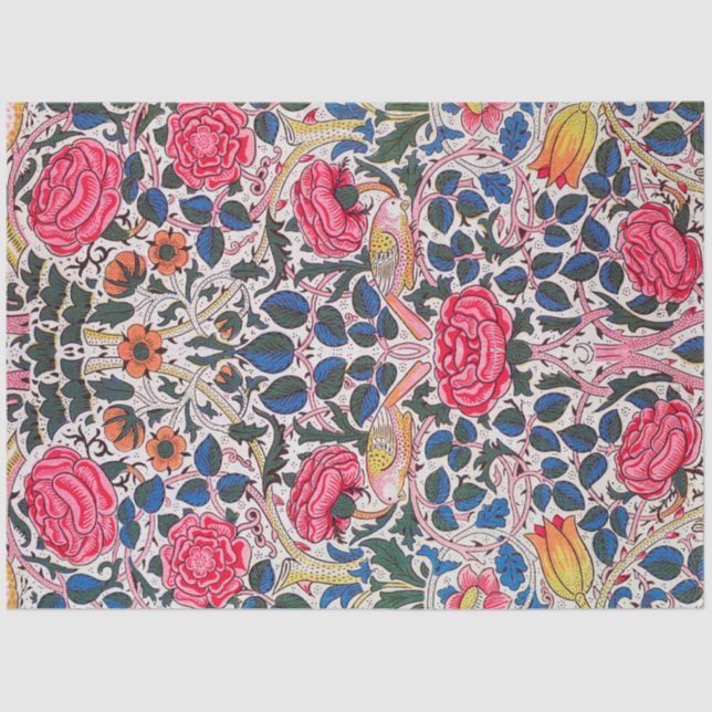 Papel De Seda Rosa y pájaro, William Morris (Anverso)