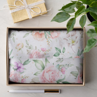 Papel De Seda Rosa y Peonía Floral Suave en Acuarela