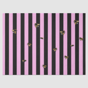 Papel De Seda Rosa y rayas negras y abejas