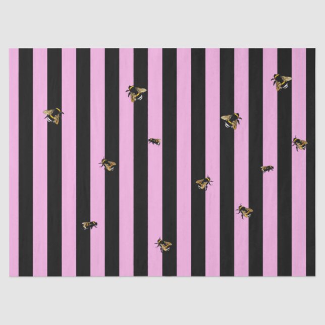 Papel De Seda Rosa y rayas negras y abejas (Anverso)