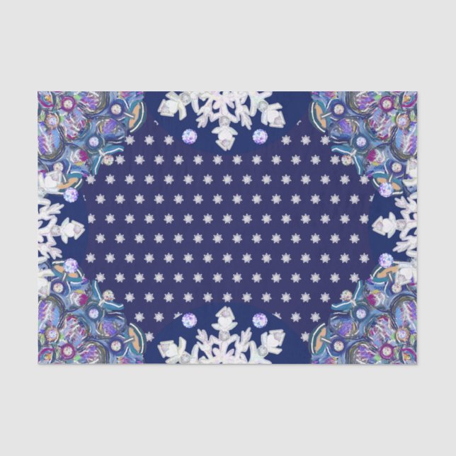 Papel De Seda Rosácea azul y copo de nieve (Anverso)