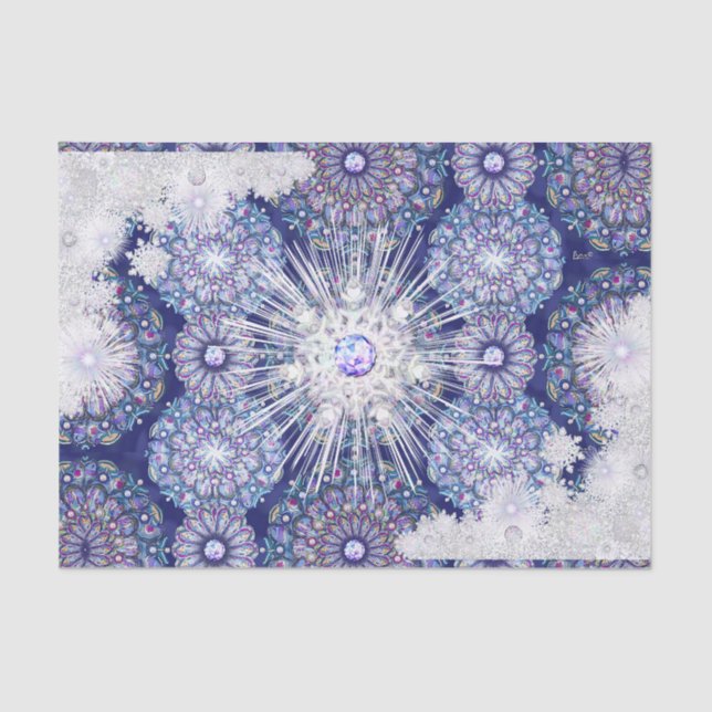 Papel De Seda Rosada azul y copo de nieve (Anverso)