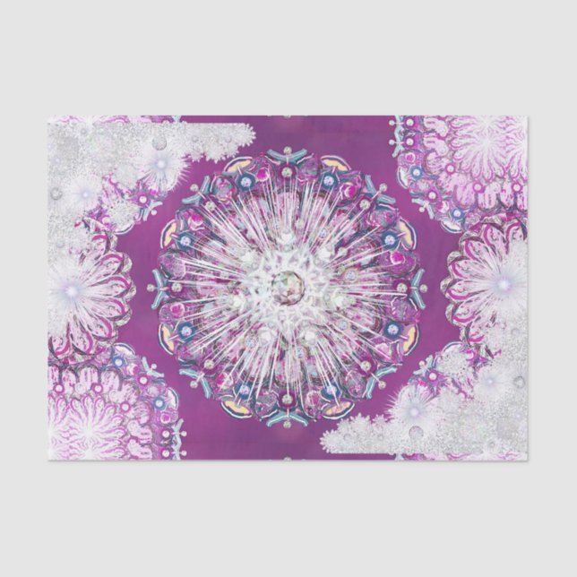 Papel De Seda Rosada roja cardinal y copo de nieve (Anverso)