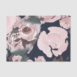 Papel De Seda Rosas acuarela rosadas fiesta floral azul marino o