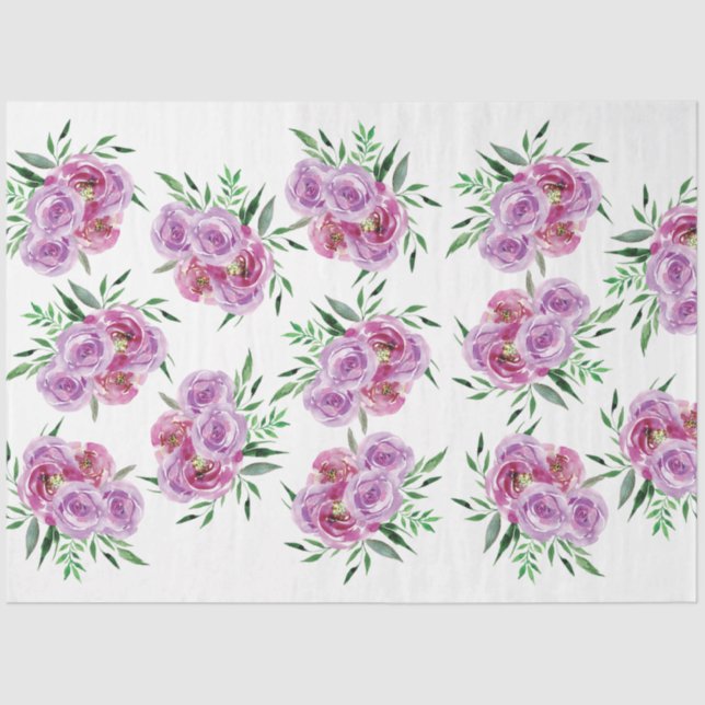 Papel De Seda Rosas acuarelas de ciruela morada y peonía malva (Anverso)