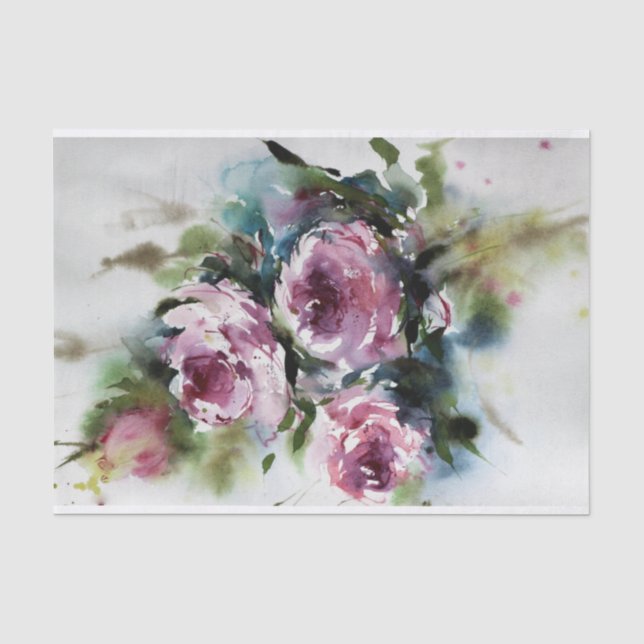 Papel De Seda Rosas acuarelas - para la descomposición del mobil (Anverso)