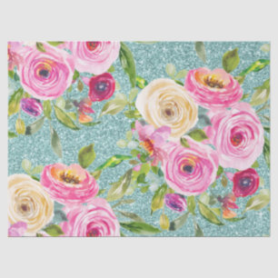 Papel De Seda Rosas acuáticos en el Purpurina de Aqua rosa y Cre