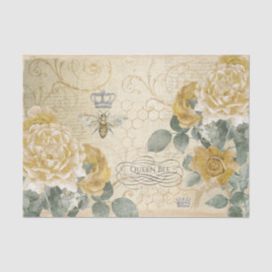Papel De Seda Rosas amarillas de abeja reina con floral de damas