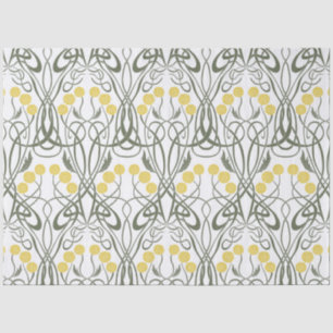 Papel De Seda Rosas amarillas y tallos sinuosos Art Nouveau