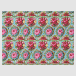 PAPEL DE SEDA ROSAS AMARILLOS ROSADOS ROJOS HERMOSOS EN AZUL