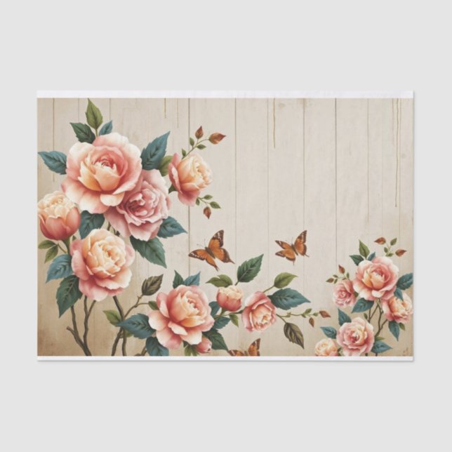 Papel De Seda Rosas Artísticas Pintura Chic Desgastado (Anverso)