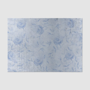Papel De Seda Rosas Azules Chic Floral Plateado Brillante