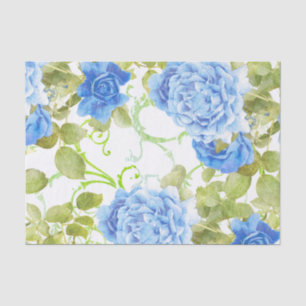 Papel De Seda Rosas azules del vintage con el damasco floral