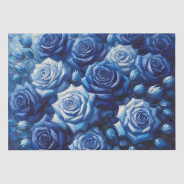Papel De Seda Rosas azules: desenlace de pintura de aceite (Anverso)