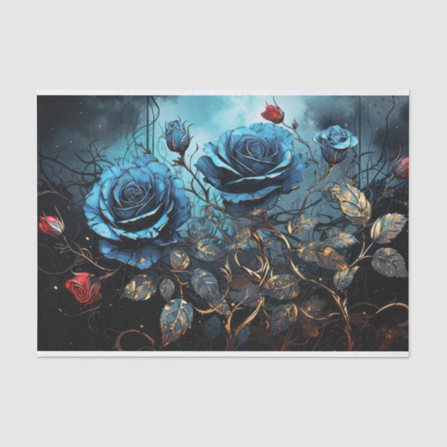 Papel De Seda Rosas Azules En Una Oscuridad (Anverso)