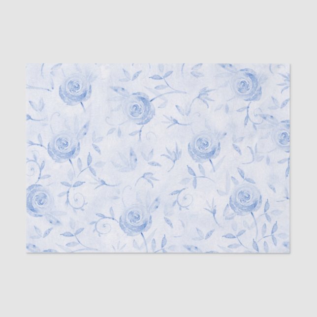Papel De Seda Rosas Azules Florales Elegante Decoupage de Damasc (Anverso)
