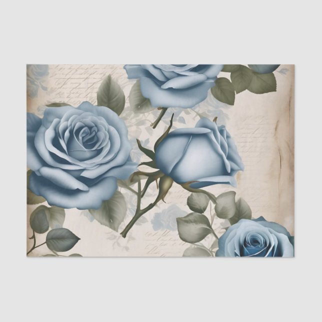 Papel De Seda Rosas azules vintage Shabby (Anverso)