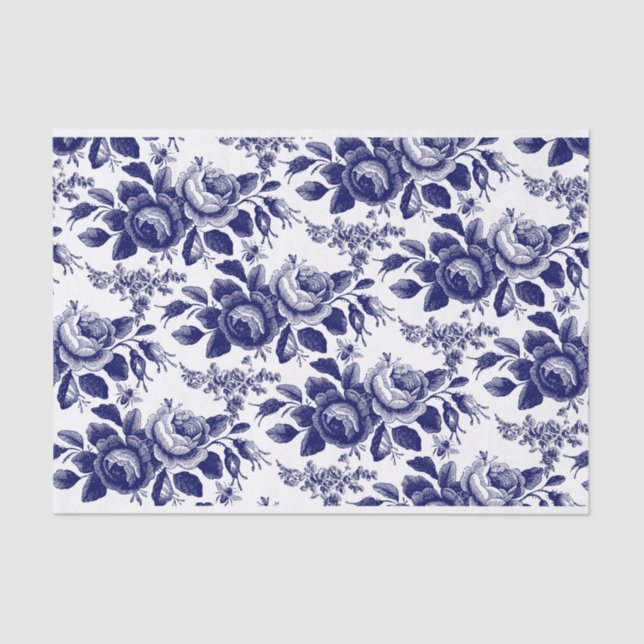 Papel De Seda Rosas azules y desenlace de abejas (Anverso)