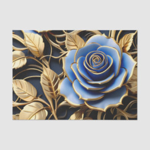 Papel De Seda Rosas Azules Y Oro Art Nouveau