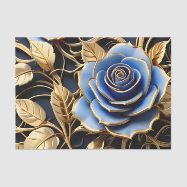 Papel De Seda Rosas Azules Y Oro Art Nouveau (Anverso)