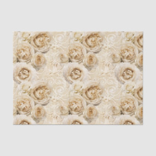 Papel De Seda Rosas beige de la herencia con damasco