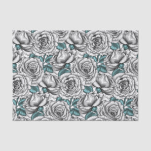 Papel De Seda Rosas blancas con hojas azules