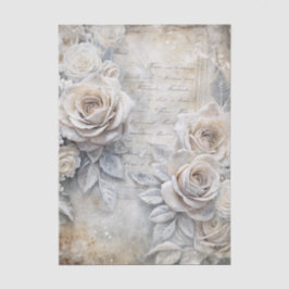 Papel De Seda Rosas blancas de invierno inspiradas en vintage en