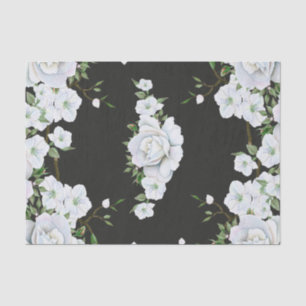 Papel De Seda Rosas Blancas Floral y Gris Carbón Vintage Elegant