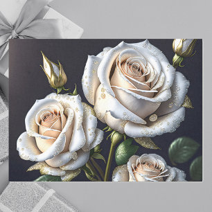 Papel De Seda Rosas blancas preciosas con detalles dorados