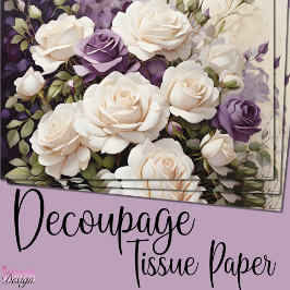 Papel De Seda Rosas blancas púrpura románticas ramo floral