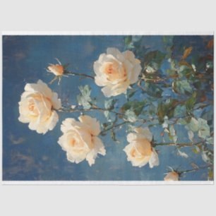 Papel De Seda Rosas blancas sobre fondo azul marino