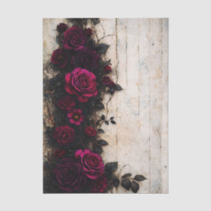 Papel De Seda Rosas Burgundy Oscuras de Romance Gótico Decoupage