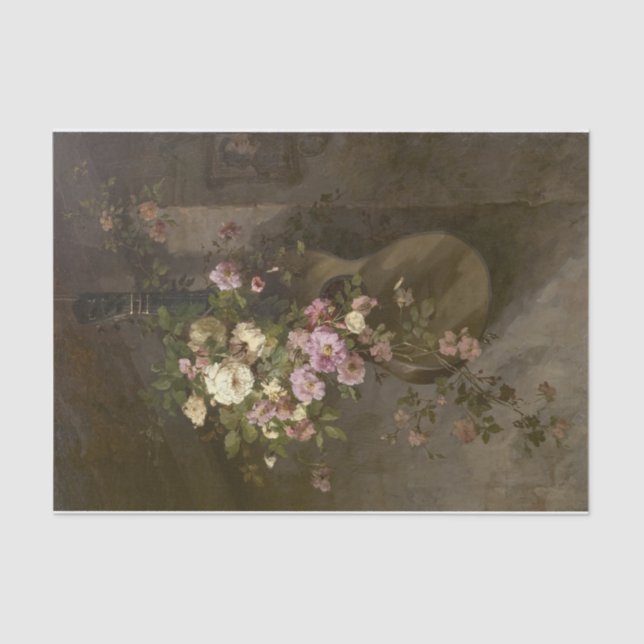 Papel De Seda Rosas con guitarra española por Margaretha Roosenb (Anverso)