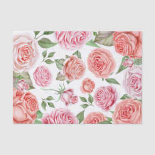 Papel De Seda Rosas Coral Rosa Melocotón Hojas Verdor Estilo Chi