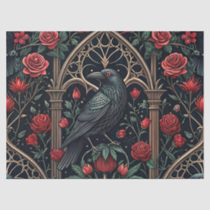Papel De Seda Rosas Cuervo Góticas Patrón Ornamentado