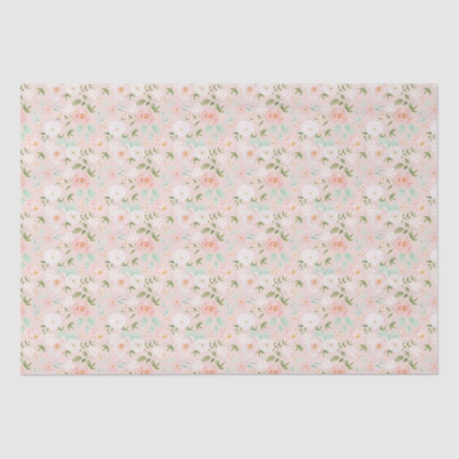 Papel De Seda Rosas de acuarela florecen en rosa y rosa (Anverso)