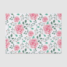 Papel De Seda Rosas de acuarela rosa y patrón de follaje verde