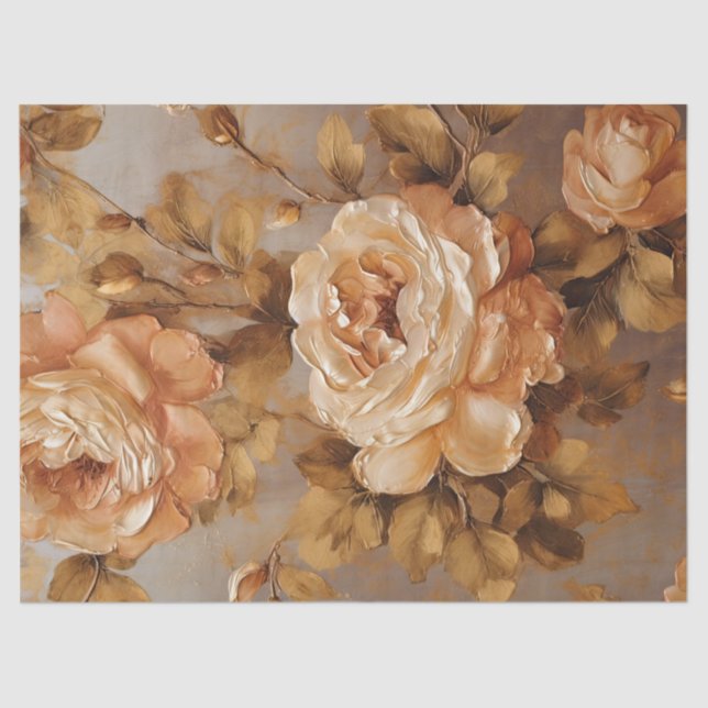 Papel De Seda Rosas de cobre blanco de pintura al óleo de otoño (Anverso)