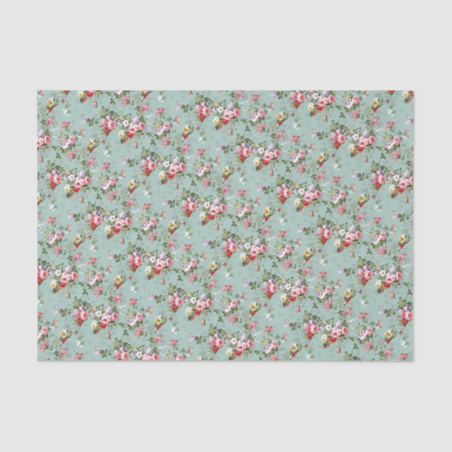 Papel De Seda Rosas de col sobre azul pálido (Anverso)