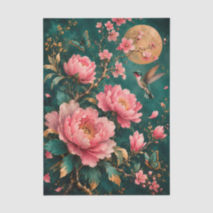 PAPEL DE SEDA ROSAS DE COLIBRÍ DE JARDÍN DE EMERALDA DORADA