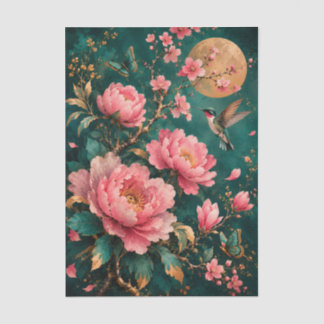 PAPEL DE SEDA ROSAS DE COLIBRÍ DE JARDÍN DE EMERALDA DORADA
