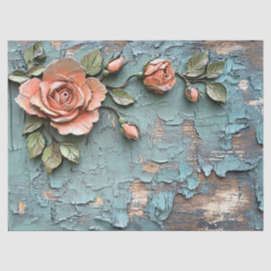 Papel De Seda Rosas de coral texturizadas sobre madera de color 