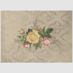 Papel De Seda Rosas de cosecha en la desgraciada Sepia Damask