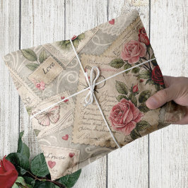 Papel De Seda Rosas de cosecha romántica Cartas de desalojo de m