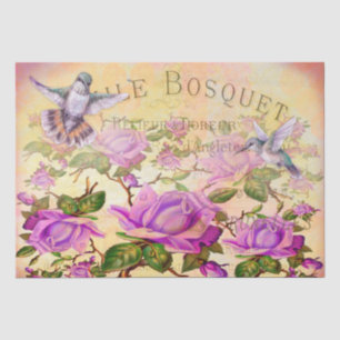 Papel De Seda Rosas de cosecha y Hummingbirds Decoupage